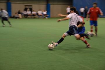Joe Ottarino unleashes a shot down the left flank against Redeemer in the final game.